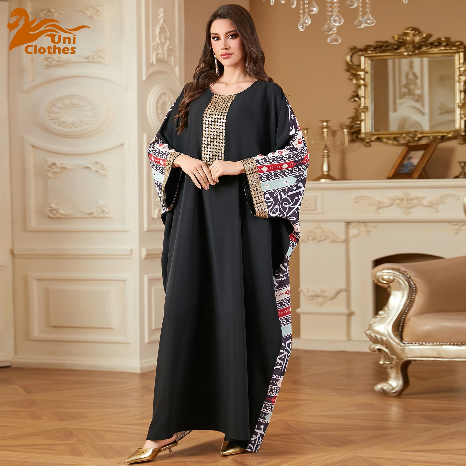 Femme Musulmane Arabic Robe Muslim Print Maxi Dress Eid Djellaba Ramadan Caftan Marocain Islam Jalabiya Kaftan for Women Abayas