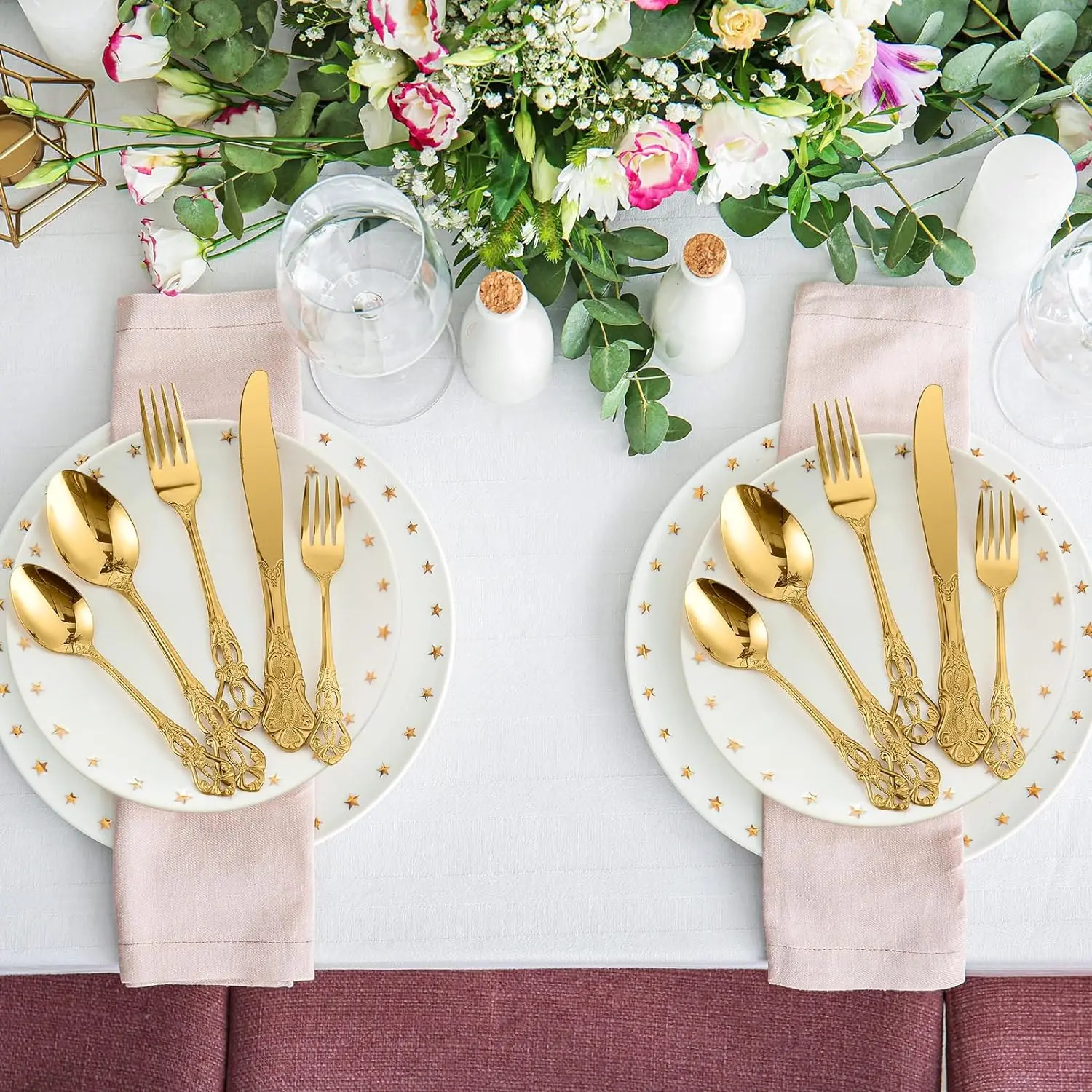 Cubiertos Restaurant Spoon and Fork Set Wedding Bulk Silverware Cutlery Luxury Gold Flatware Set