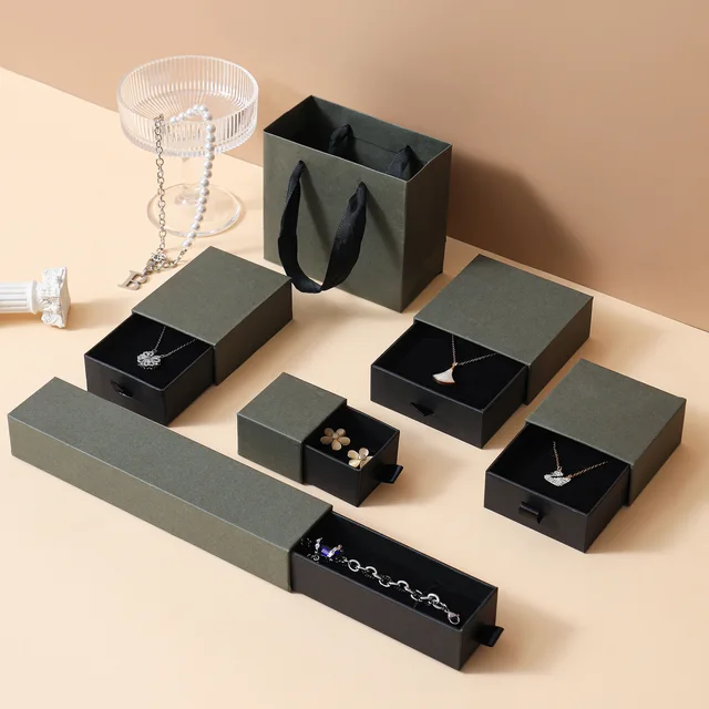 Explosions Gray & Black Cardboard Jewelry Gift Box Paper Storage Drawer for Rings Necklaces & Earrings