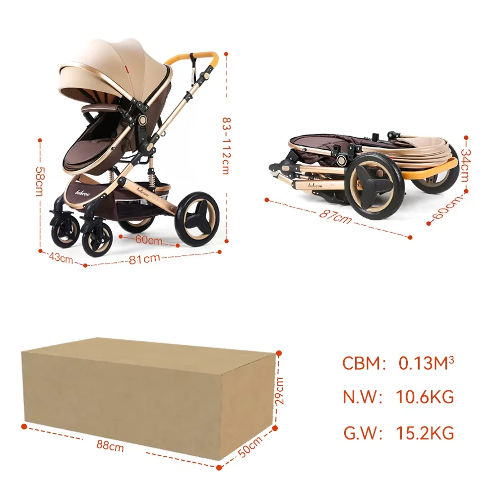 Pram for Babies Factory Cheap Price 4 Wheels Light Weight Foldable 2 in 1Baby Stroller Baby Carrier Newborn