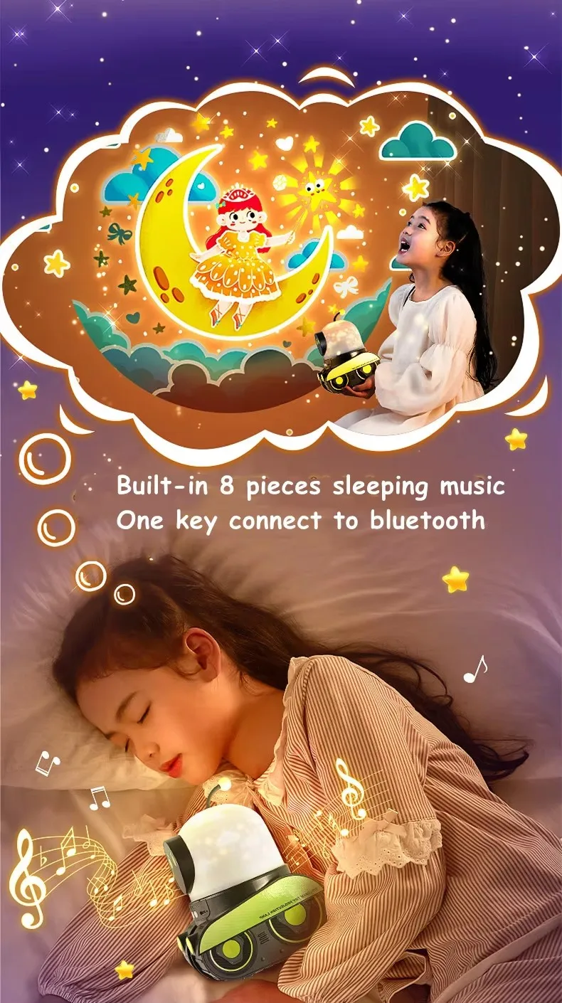 机器人星空投影仪夜灯带音乐USB充电旋转发光二极管灯七彩星星婴儿礼物