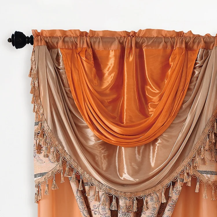 European Style Orange Valance Arabian Latest Curtain Cloth Design for Living Room