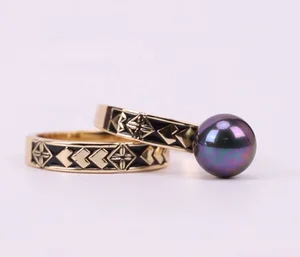 Customized Bohemian 18k Gold Plated High Quality Engagement Ring Hawaiian Samoan Pearl Wedding Ring