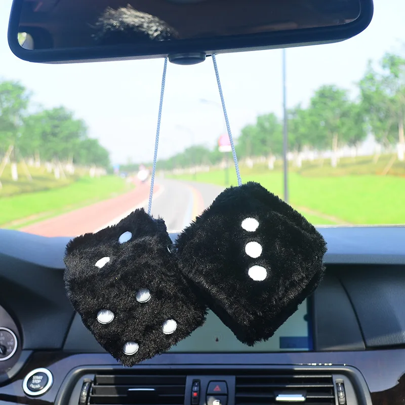 Custom Pair Of Retro Square Mirror Hanging Couple Fuzzy Plush Dice With