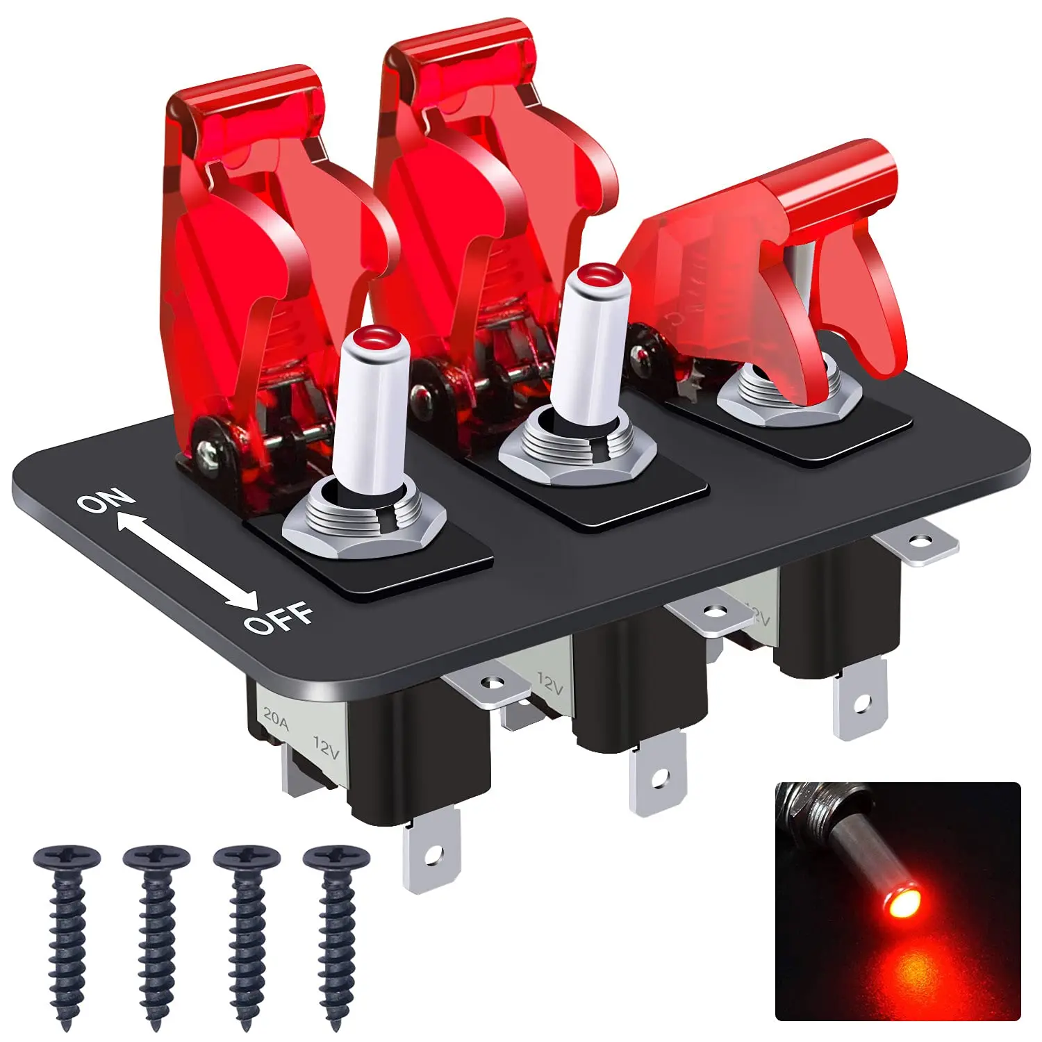 20A Heavy Duty Racing Car SPST 3Pin ON/Off Blue LED Illuminated Switch ...