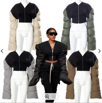 Custom Women Fur Faux Puff Varsity Custom Jackets Crop Coats Ladies Plus Size Bubble Winter Bomber Puffer Jackets Down Coats