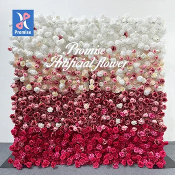 Promise Hot Selling Wedding Wall Decorative Wall Panel Pink Color Roses Roll Up Flower Wall Backdrop