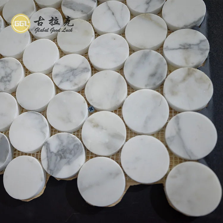 Calacatta White Round Shape Marble Mosaic Tile For Bathroom and Kitchen Floor Wall