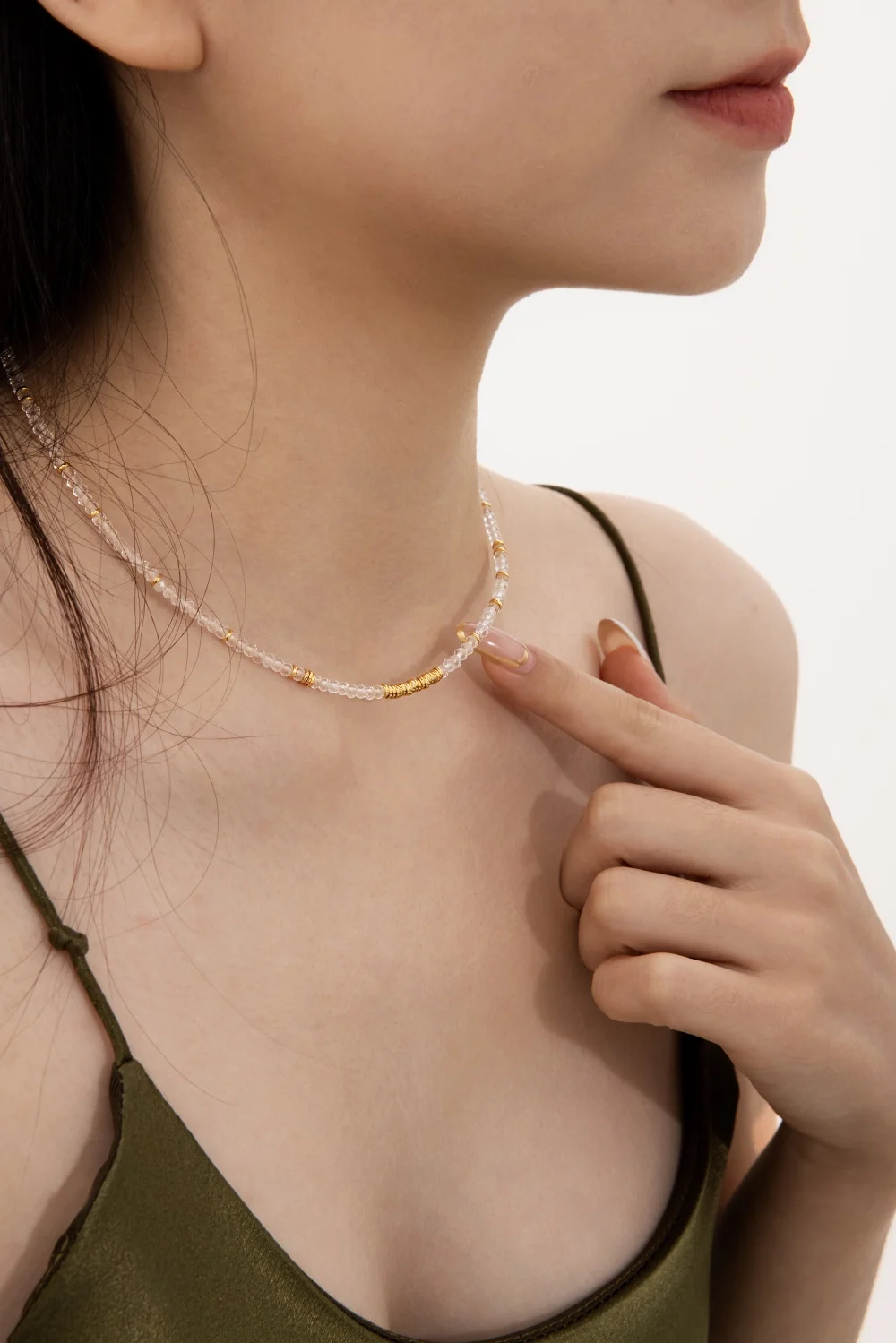 KAKODIY Elegant Design 925 Sterling Silver Natural White Crystal Bead Chain Necklace High Top Jewelry detail 1