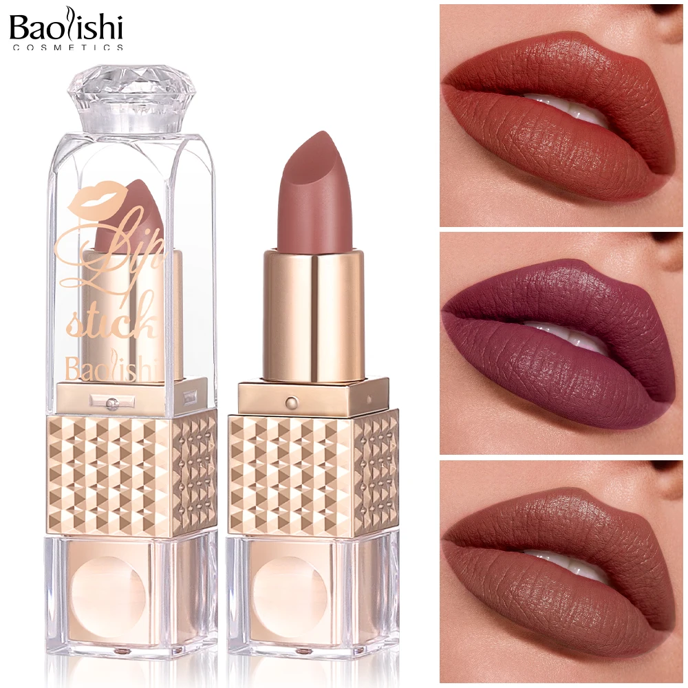 BAOLISHI Custom Private Label Matte Lipstick in Gold Tube Lasting Waterproof Moisturizing Gel Natural Organic Vegan Makeup