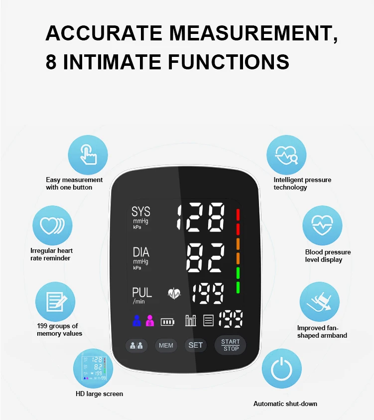 LED Curved Screen CE ISO Approved Factory OEM BP Monitor Automatic BP Machine Electric Digital Upper Arm Blood Pressure Monitor