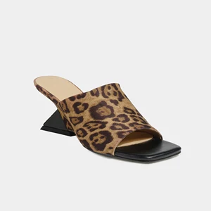 2026 Chic Leopard Print Mules Geometric Heel Wedge Light Weight Sexy Style Hot Sales for Casual Party Heeled Sandals-Summer