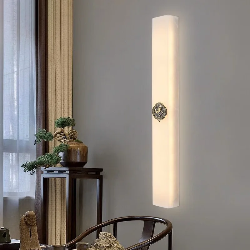 New Chinese Style Long Strip LED Wall Lamp Aluminum 3000K Warm Modern Living Room Background Decoration Slot Inlaid High-end