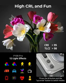 SMALLRIG Vibe P108 Pro RGB Video Light, Portable Led Camera Light for Photography, Cold Shoe Light, CRI95+, 2500-6500K, 12 detail image