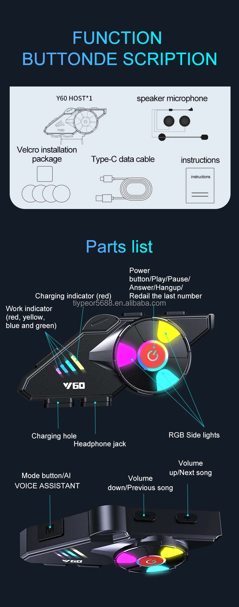 product tiypeor wireless waterproof dustproof helmet earphones support hands free calling connected two mobile phones long battery life-11