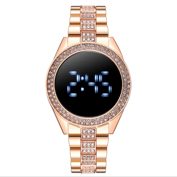 Montre à écran tactile LED de luxe pour femmes, montre numérique à bracelet  en acier inoxydable pour femmes