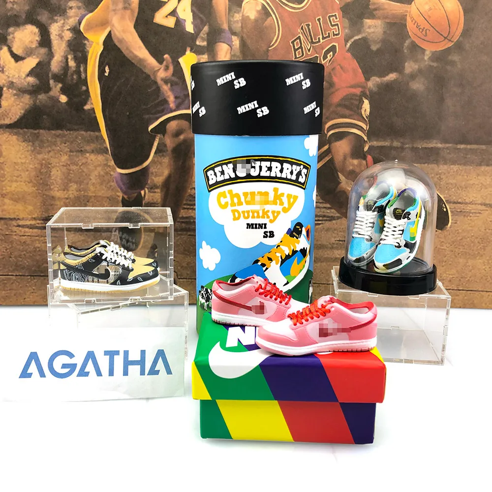 Набор миниатюрных ПВХ оптовая продажа дизайнерский брелок для ключей с коробкой мини обуви кроссовок 3d dunk