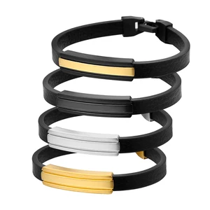 Wholesale Custom Engraving Design Stainless Steel Men's Leather Charm Bracelet Jewelry