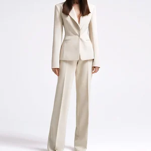 Custom High Quality European American Women's Office Lady Solid Pattern Woven Business Suit Button Decoration Waterproof