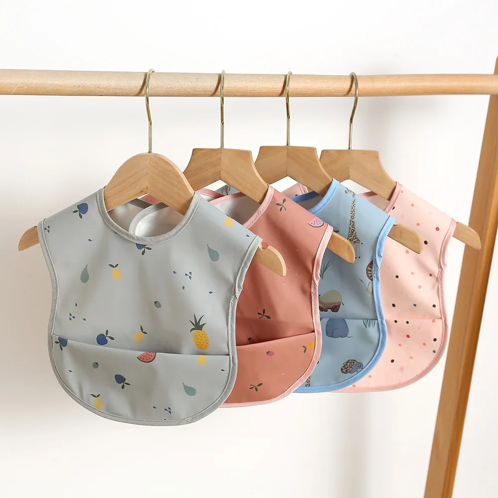 Waterproof detachable Baby Bibs Infant Toddler  Feeding Bib With Food Catcher Easy Clean & Washable Baby Art smock details