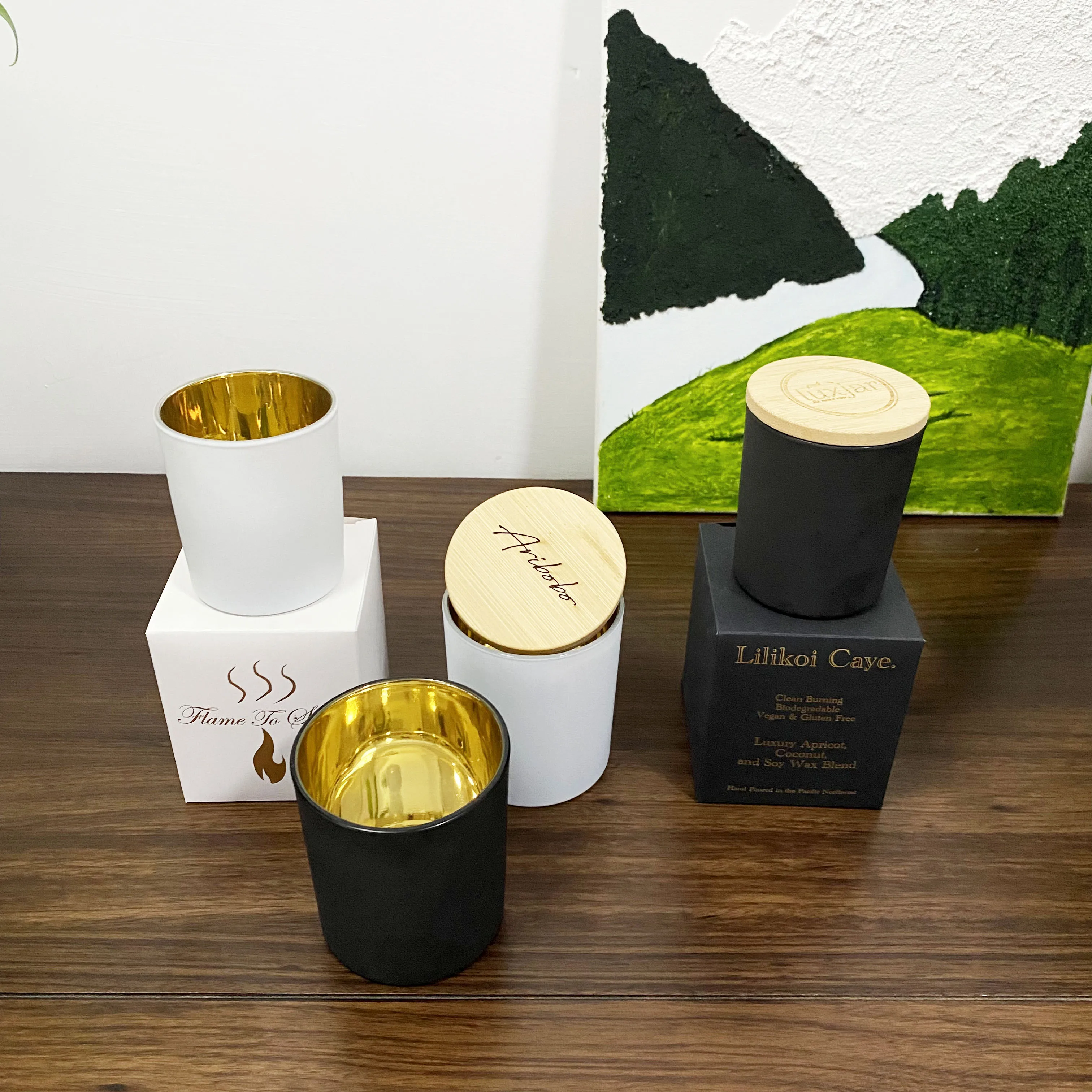 Low Moq Luxury Gold Glass Candle Jar Spot Matte White Black 6oz 8oz