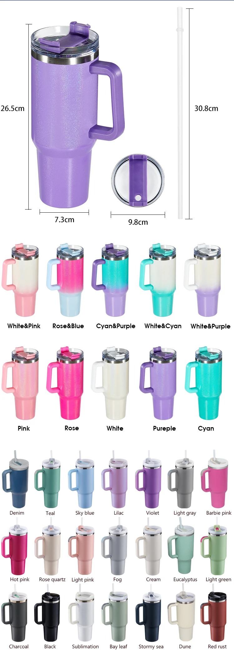 40oz Stanleys Glitter Tumbler With Handle Copo Rhinestone Dupe