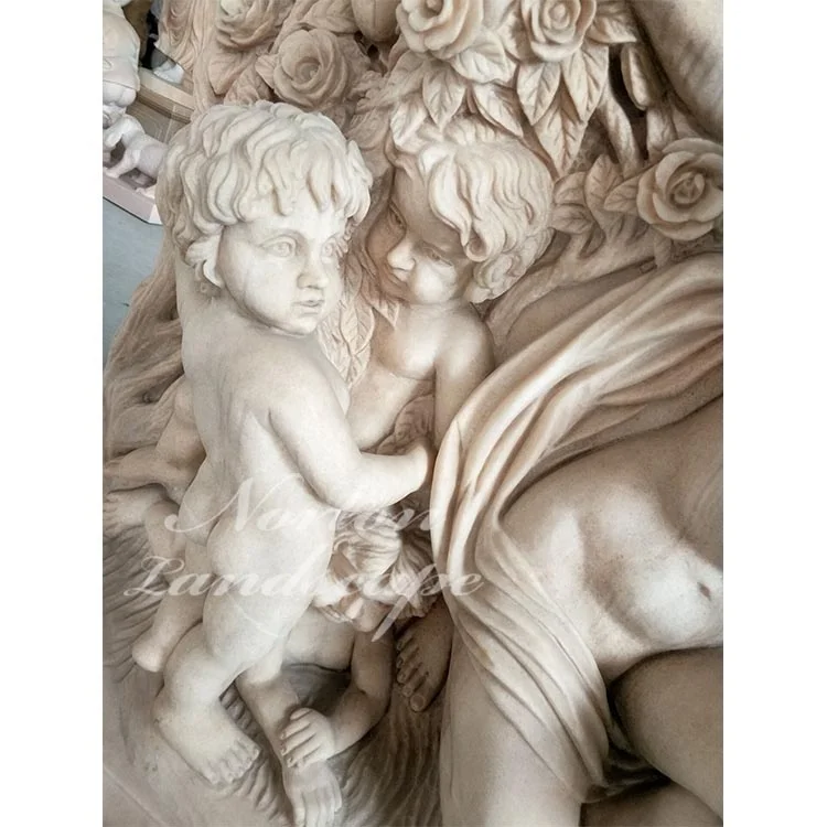 High Quality Hand Carved Stone Flower Statue Relief Sunset Red Marble Nude Woman and Children Relief Sculpture for Sale