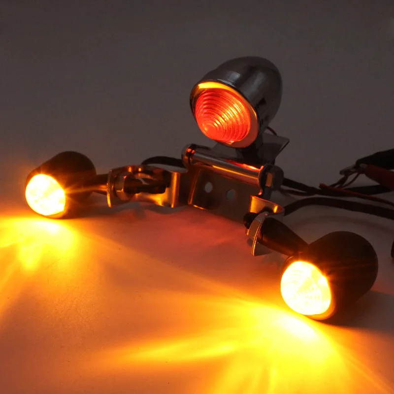 Retro LED Motorcycle Tail Lights with Turn Signal Bracket Kit