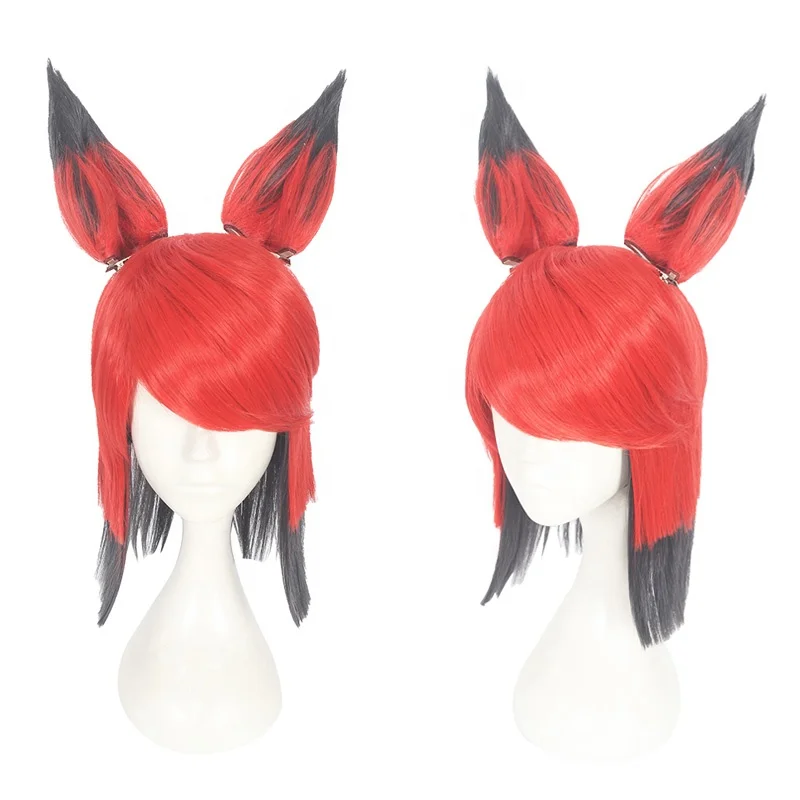 卸売アラスターウィッグコスプレ35cmショートレッドブラックミックス