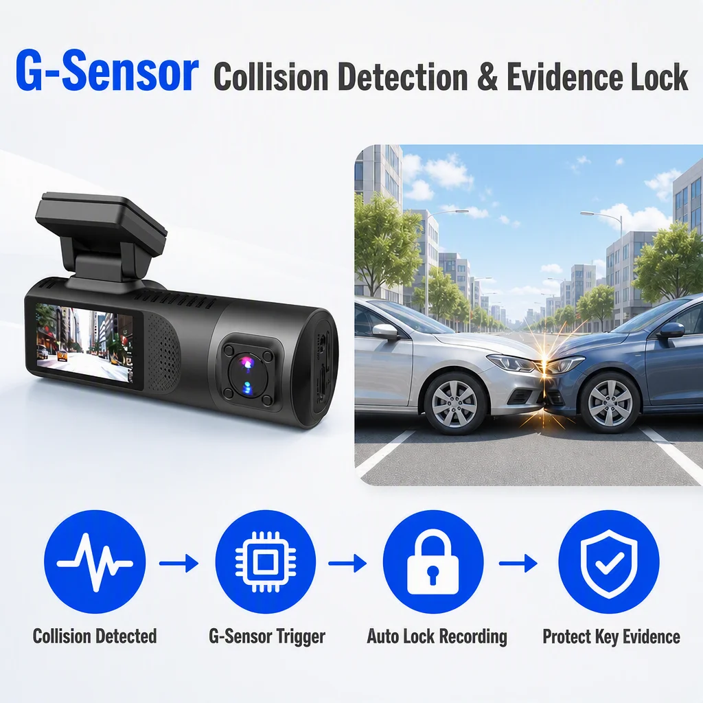 VIEVGUARB VS105E 3 Lens Black Box 1440P Dash Cam Front Inside Rear 3 Channel Car DVR with 1.97 Inch LCD Screen Night Vision