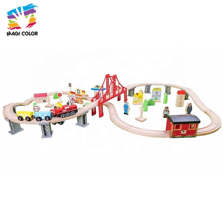 
Готовый к отправке Дошкольный Железнодорожный деревянный набор для детей W04C073 