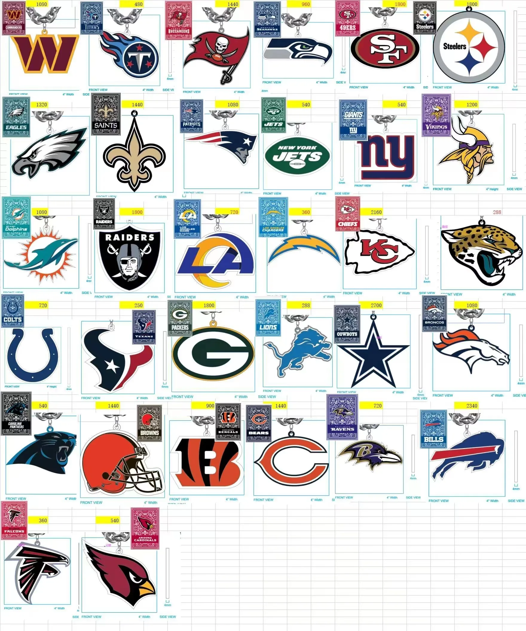 Football Baseball Team Custom Logo Size 3d Fan Chain Necklace Foam Fan