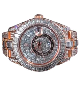 Hip Hop Round Shape Moissanite Diamond Automatic Luxury Sport Watch Stainless Steel Band Fashion Unisex Miyota Movement