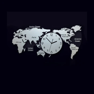 特大クリエイティブオフィス黒発光世界地図時計モダンアクリルゴールド 