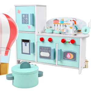 Montessori Wooden Artificial Mini Refrigerator Kitchen Gas Stove Play House Pretend Play Cooking Set Educational Toys for Kids