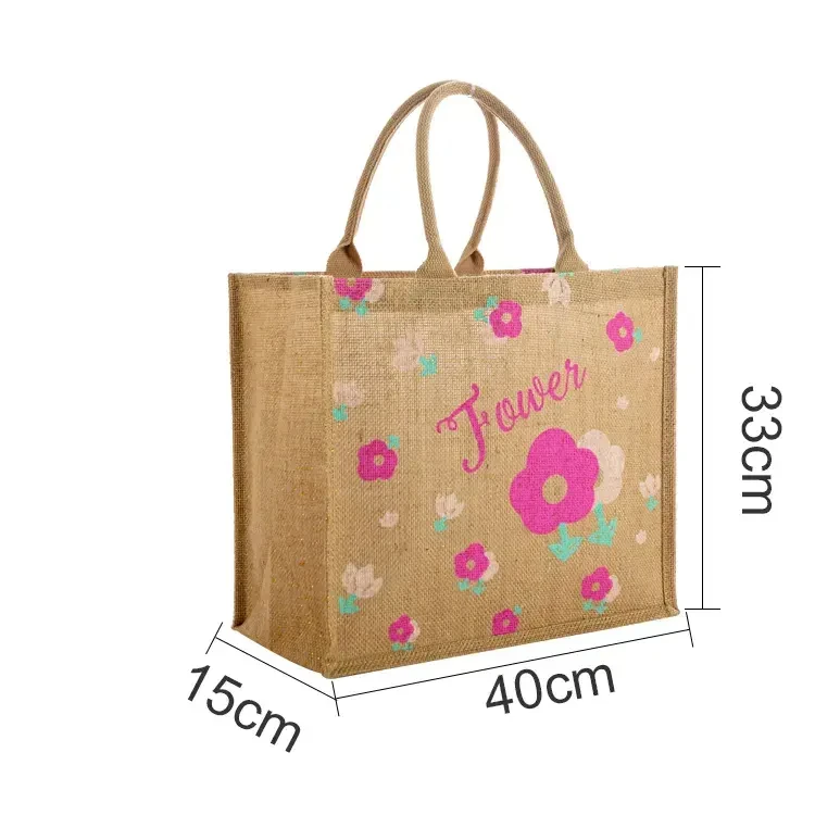 Custom Wholesale Customizing Printed Eco Friendly Fashion Reusable Burlap Gift Beach Tote Bag Grocery Shopping Jute Bags