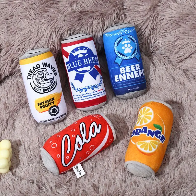 1 Custom Logo Squeaky Dog Plush Toy Beer Soda Can Coffee Cup Shaped Dog Toy