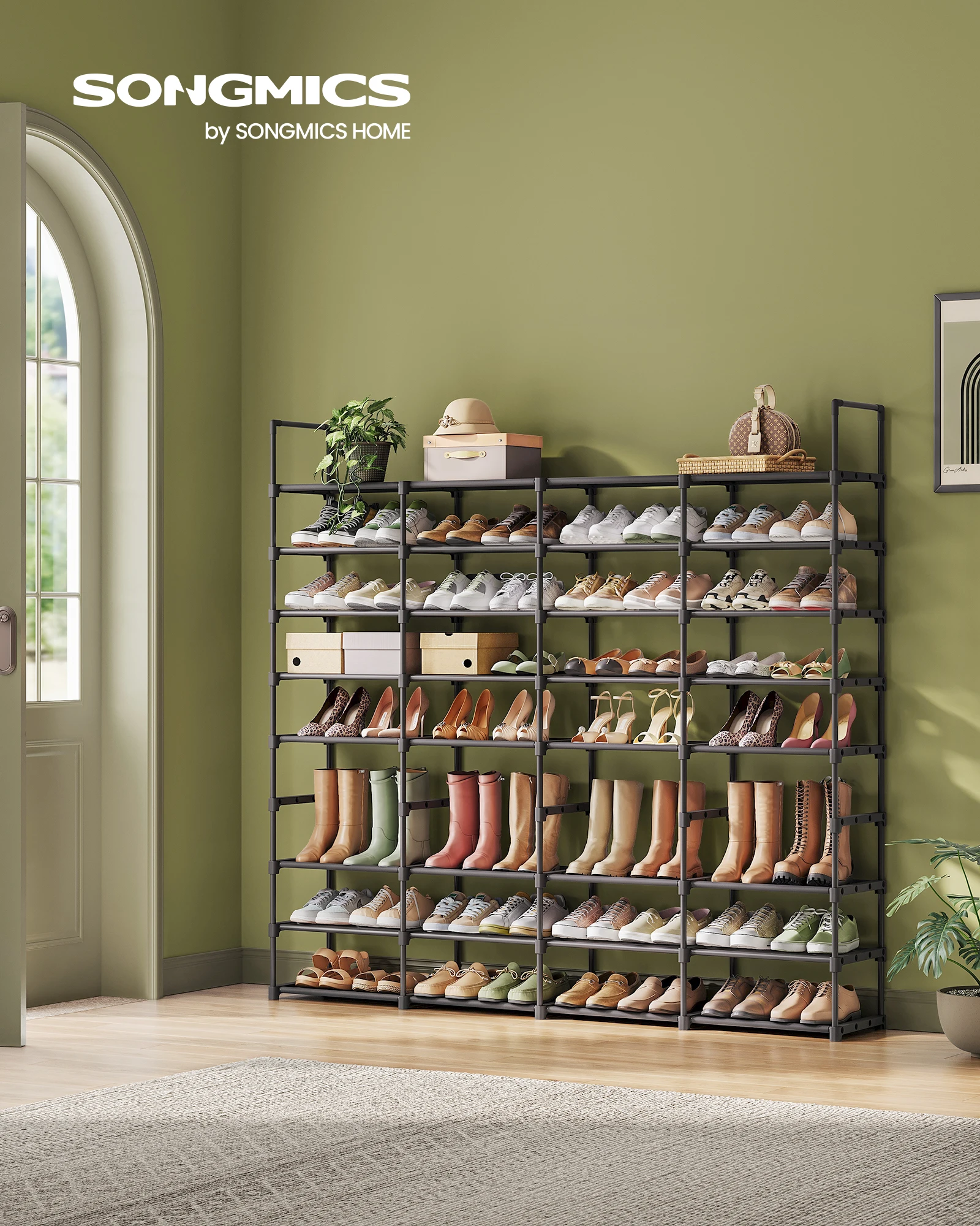 SONGMICS 8-Tier Shoe Organiser Cheap Steel Zapatero Shoe Storage Shelf Adjustable Shoe Rack for Entryway Closet Garage