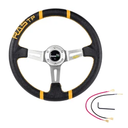 14インチPVCレザーレーシングカーステアリングホイールJDM