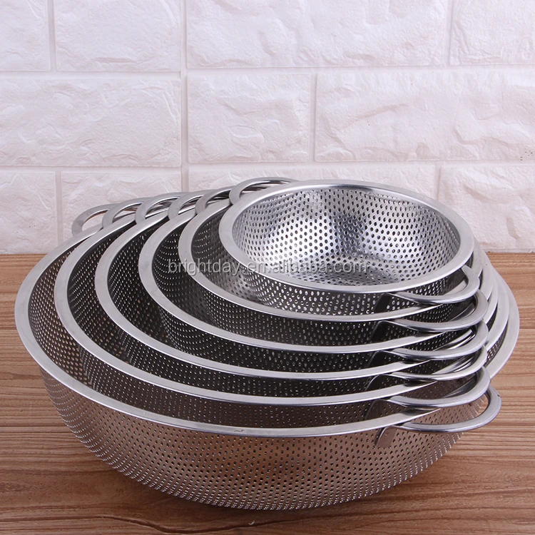 Stainless Steel Mesh Colander with Two Square Lug Kitchen Mesh Big Fruit Vegetable Colander with Handle_9