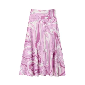 Women's Autumn New Fashion Vintage Style High Waist Slim All- Match Lady Long Skirt Retro Casual Printed