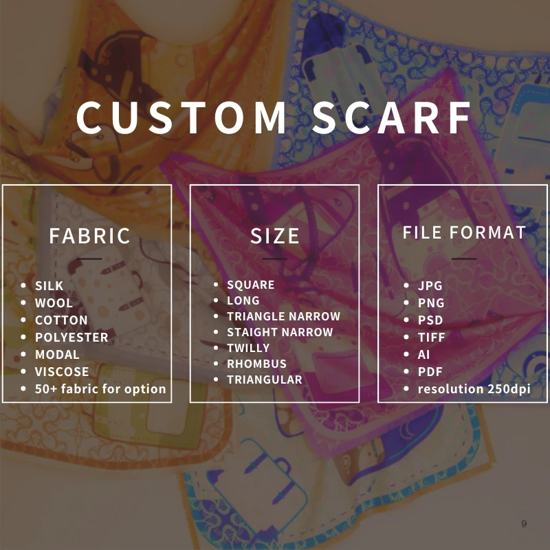 Free Custom Logo Printing Silk Satin Scarf Multiple Pattern Types Square Tendance Pure Mulberry Silk for Neck