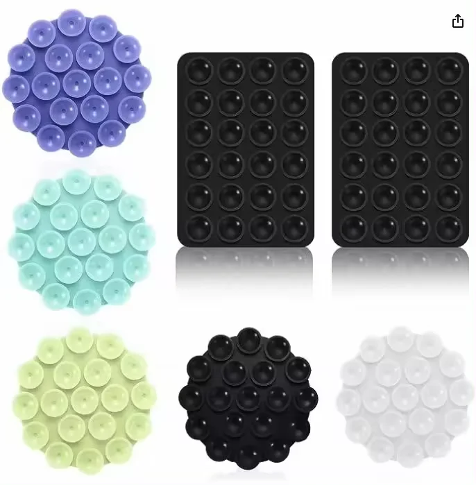 Custom Small Round Silicone rubber Pad wih suction cups on backside Vacuum adsorption Non-slip holder wit 3M adhesive