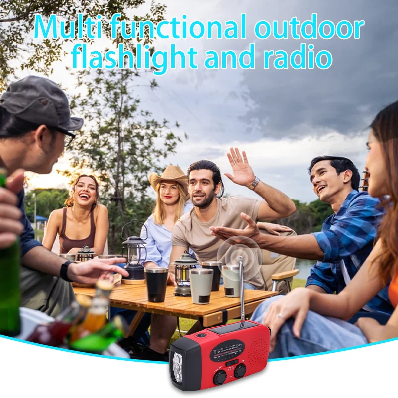 Solar Hand Crank & USB Powered AM/FM NOAA Weather Radio with LED Flashlight Emergency Power Bank (>5000mAh) ABS Material