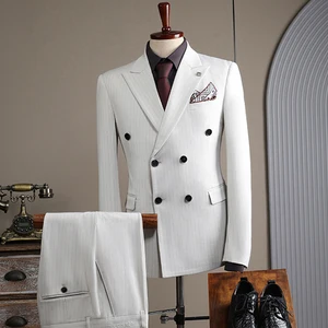 Suits for Men New Design Wedding Groom Slim British Style Formal Striped Casual Business Three-piece Formal Men's Suits