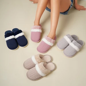 Couple's Soft Cotton Plush for Slippers Comfortable Anti-Slip Home Toe Slides for Spring Autumn Winter TPR Thermal Features Warm
