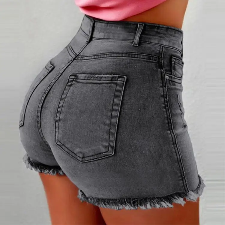 High Stretchy Skinny Jeans Women 2024 Summer Hot Selling Button Fly Ripped Jeans Women Cotton Jean Shorts