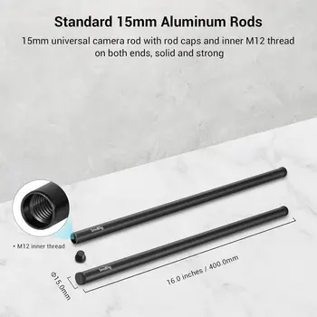 For SmallRig 16 Inches (40 Cm) Black Aluminum Alloy 15mm Rod with M12 Female Thread Pack of 2 Camera Accessories detail image