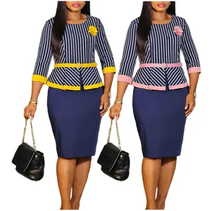D527 Latest Design Autumn Career Dresses Women Lady Elegant Hip Warp Splicing Ladies Office Dresses Africa Dresses With Belt