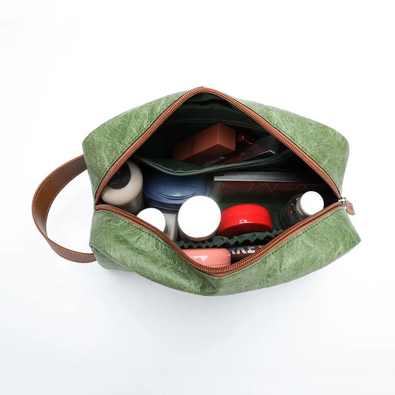 product-750-750 Wholesale Custom ECO Friendly Tyvek With Leather Handle Wash Storage Bag Makeup Cosmetic Bags